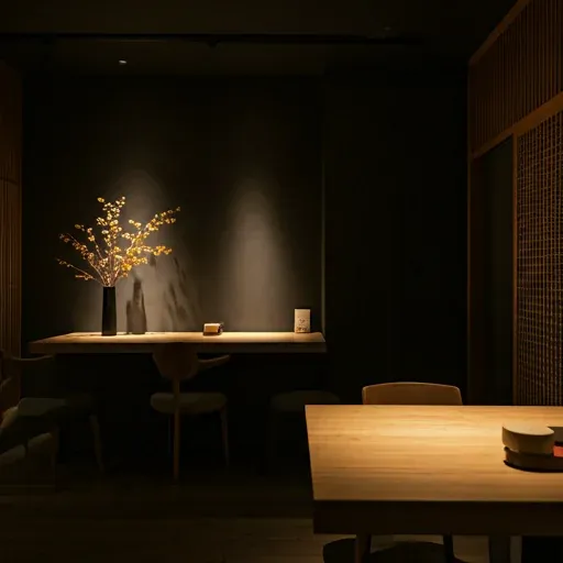 Dark moody japanese restaurant interior