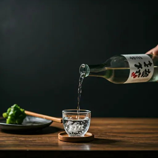 Sake bottle pouring into cup